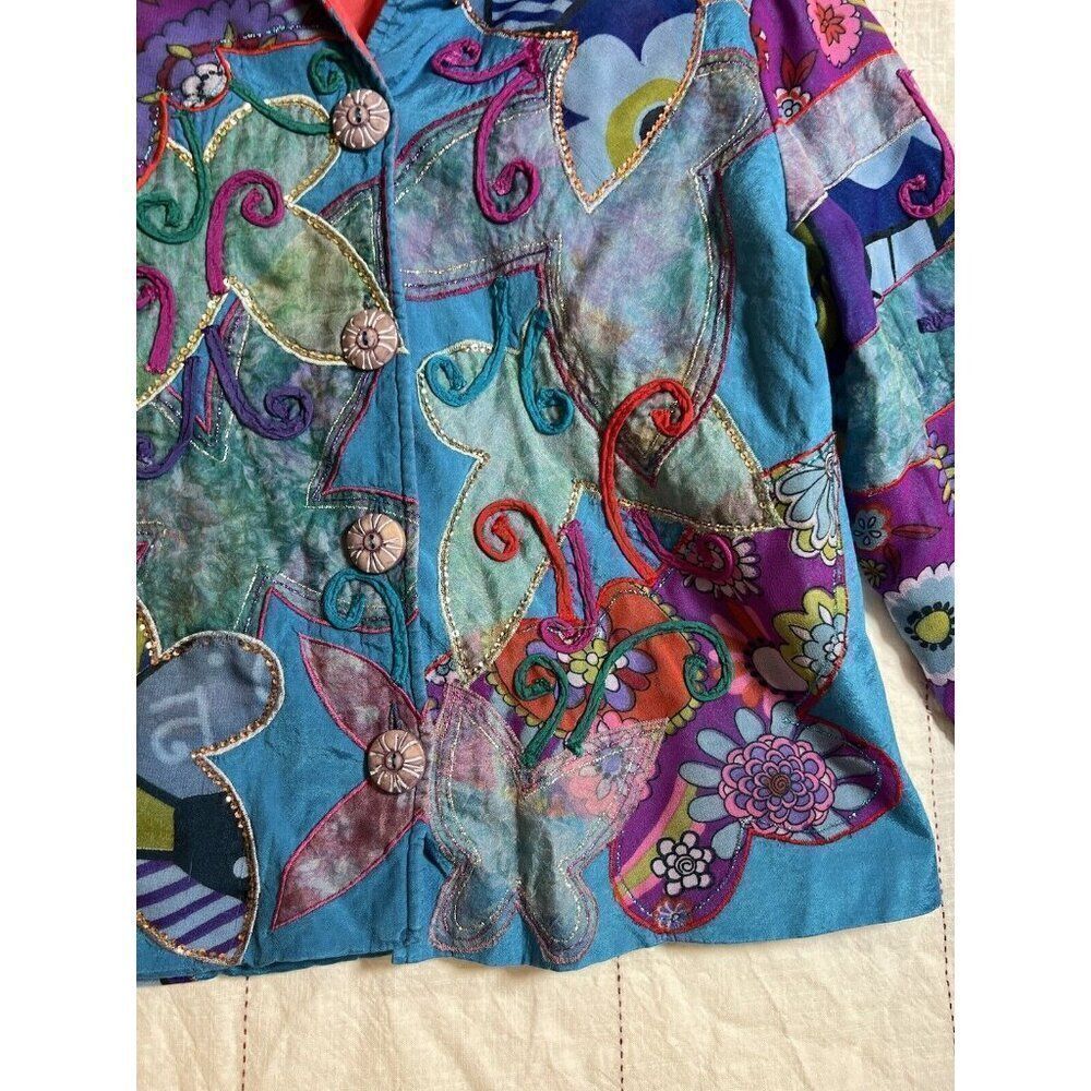 Vintage Patchwork jacket Medium Butterfly aplique… - image 3